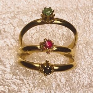 3 Gold Fill Rings with Multi Color Gemstones size 7 7/8